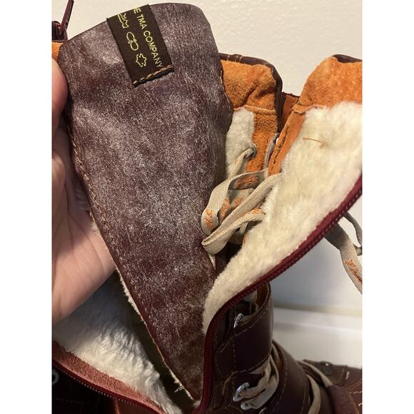 TMA EYES German Women’s Red Leather Boots Lace Up Zipper Faux Fur Size 8 US - Picture 2 of 13